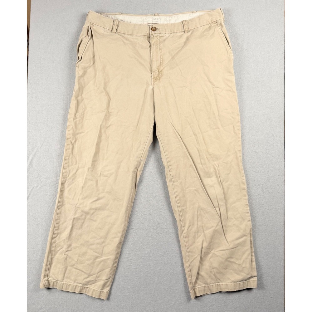 Izod Saltwater Mens Khaki Chino Pants 38x30 Straight Fit Tan Cotton Twill